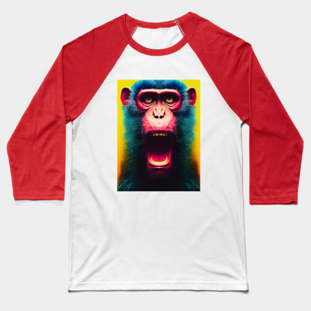 Crazy monkey on yellow background. Baseball T-Shirt by RulizGi